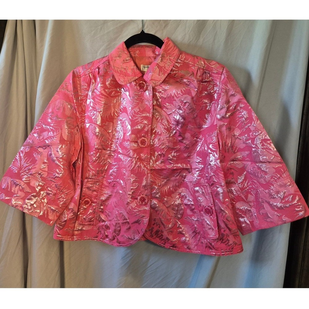 Laura Ashley Pink Metallic Jacquard Cropped Jacket Shimmer Petite L